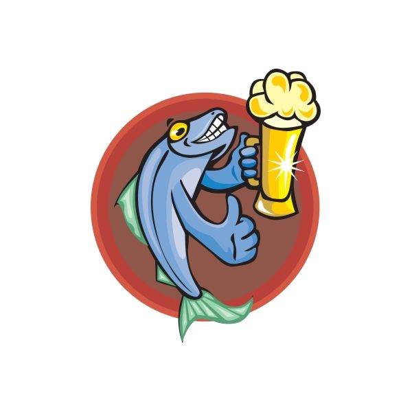 Cartoon fish thumbs-up beer mug sticker