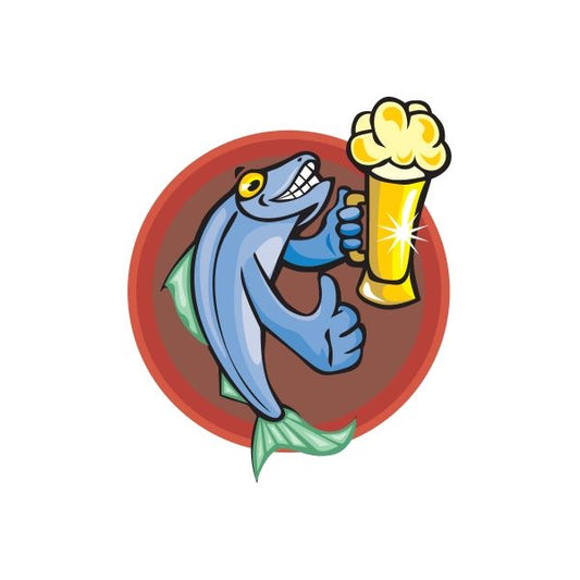 Image of Fish Giving Thumbs Up Drinking Beer Sticker