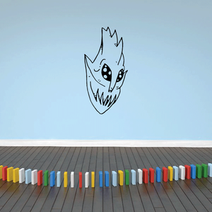 Fish monster mask decal, white face with black outline and big dark eyes