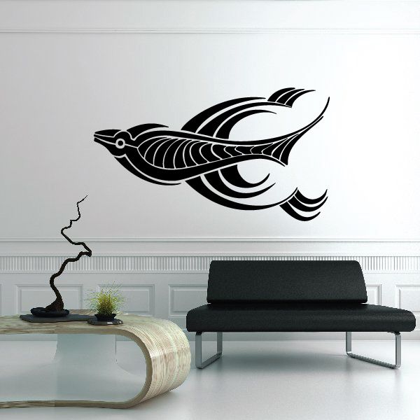 Tribal fish wall decal, black pinstripe vinyl design on a wall