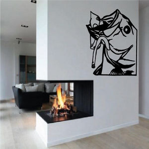 Fish wall decal in black outline with stylized fins and tail