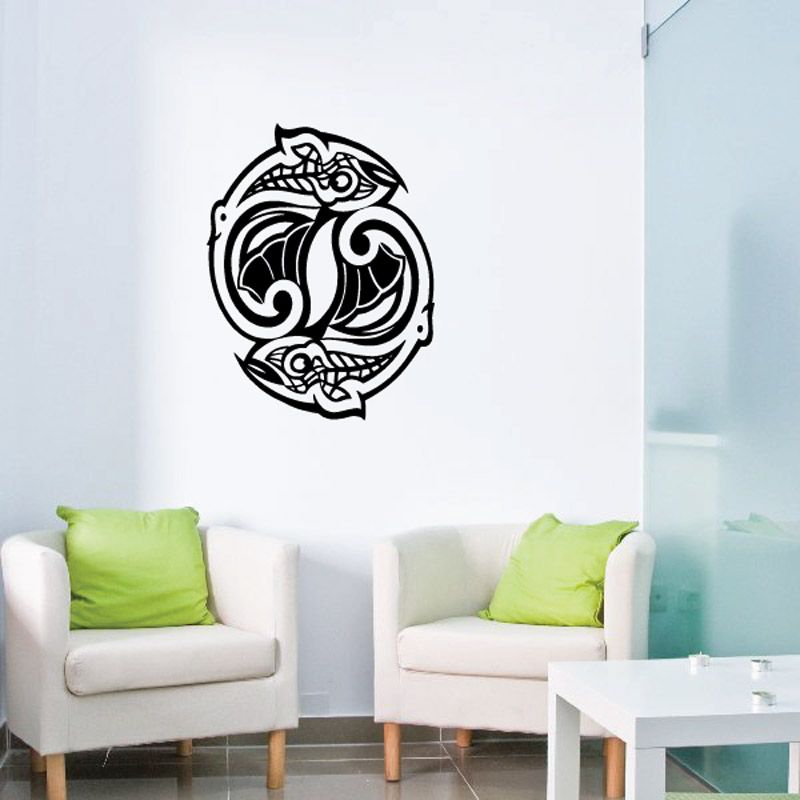 Fish wall decal with circular black line art of a koi fish, vinyl sticker
