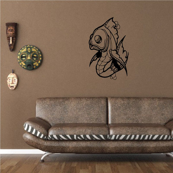 Fish wall decal, black line art with white details