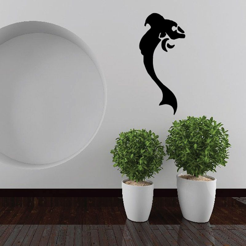 Black fish wall vinyl decal with curved tail silhouette