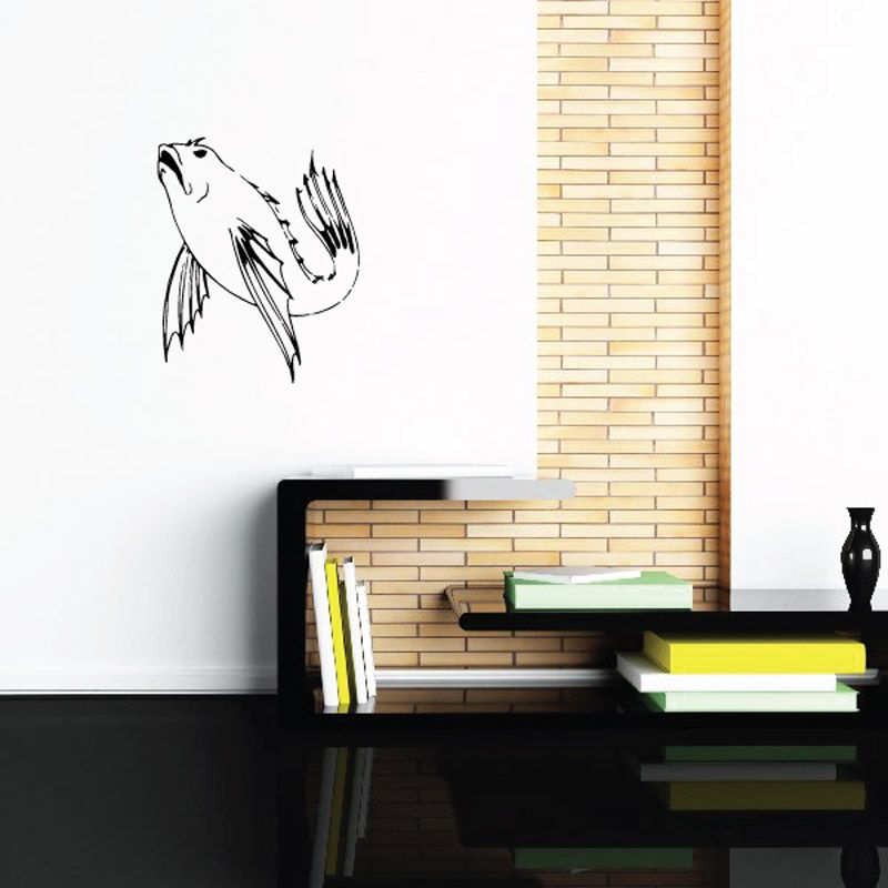 Fish wall decal, black vinyl fish design with open mouth and fins