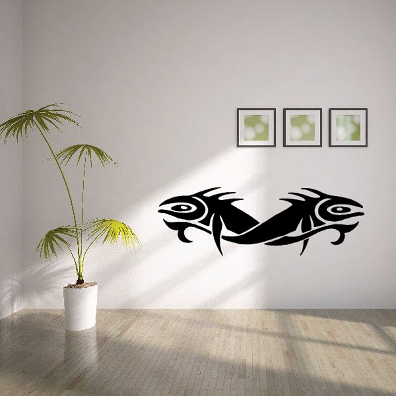Black fish wall decal vinyl sticker with stylized fin and eye details