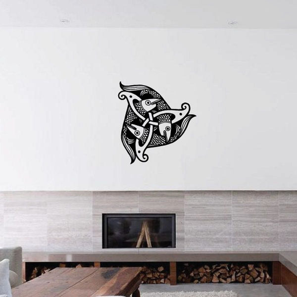 Fish wall decal with black-and-white cartoon fish and bubbles