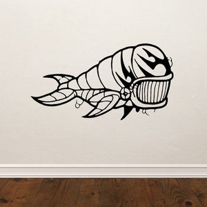 Fish vinyl wall decal, cartoon fish with striped body and face mask, black outline