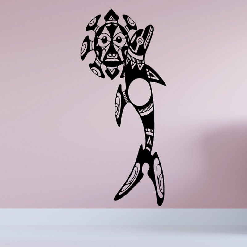 Stylized fish wall decal vinyl sticker, black and white graphic of a humanoid fish.
