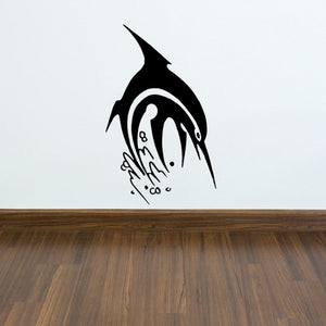 Fish wall vinyl decal: black and white stylized fish with water splashes
