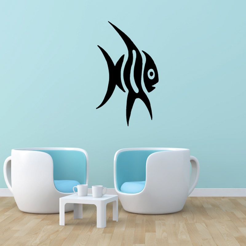 Black fish vinyl wall decal with detailed fins and tail