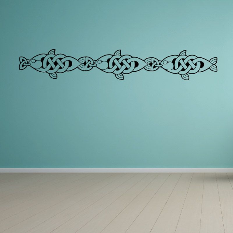 Celtic fish wall decal with repeating interwoven knot and fish silhouettes