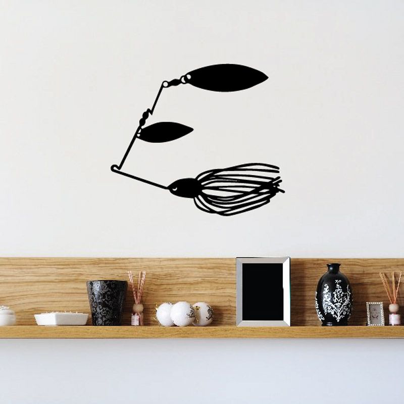 Black fish wall decal with fishing line and lure