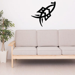 Black vinyl fish wall decal, stylized fish shape with flowing lines