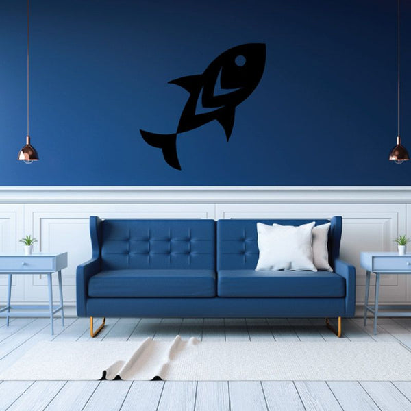 Fish wall decal, dark blue and black vinyl with two swimming fish shapes