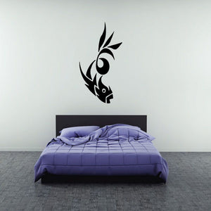 Fish wall decal with black stylized fish and leaf-like accents
