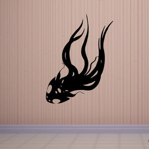 Black stylized fish wall decal with flame-like fins
