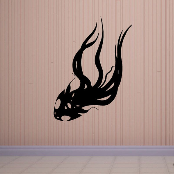 Black stylized fish wall decal with flame-like fins
