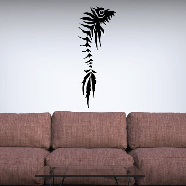 Fish wall decal, black tribal fish silhouette with eye, vertical