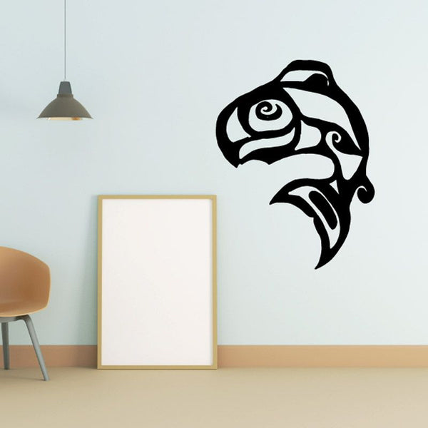 Black fish wall decal vinyl sticker with stylized swimming fish silhouette
