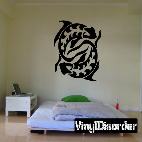 Black swirling fish zodiac wall decal with Pisces design
