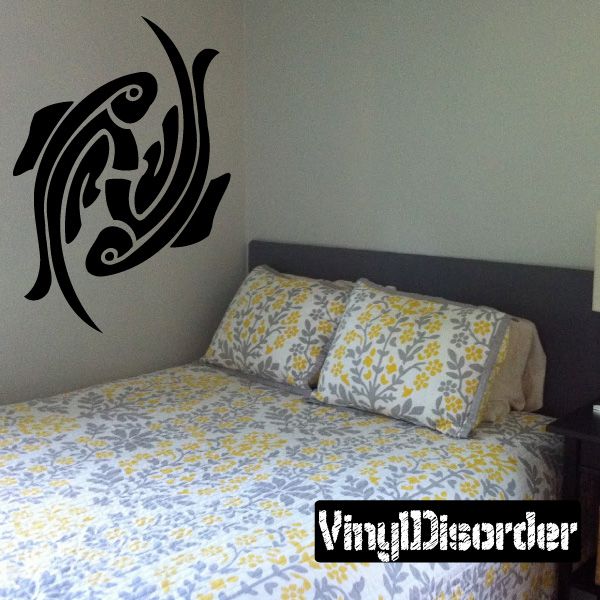 Pisces fish wall decal, black stylized zodiac fish with swirls