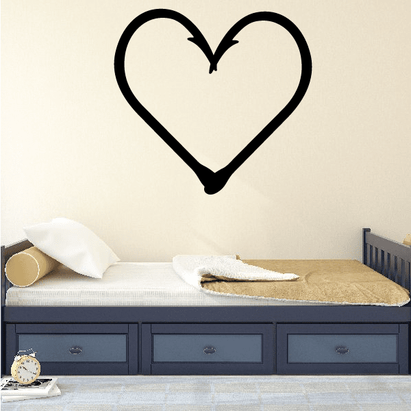 Fishing hook heart wall vinyl decal, black heart with fishing hook detail