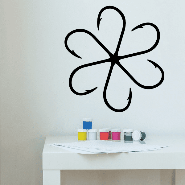Black vinyl wall decal with five curved looped petals
