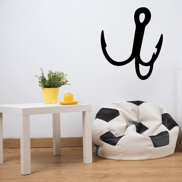 Fishing hook wall decal, black vinyl wall hook silhouette with curved barb