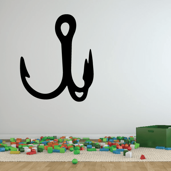 Fishing hook wall decal, black vinyl hook graphic