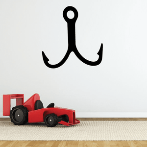 Fishing hook wall decal, black vinyl hook with two curved prongs