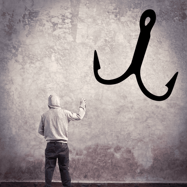 Fishing hook wall decal, black vinyl hook design
