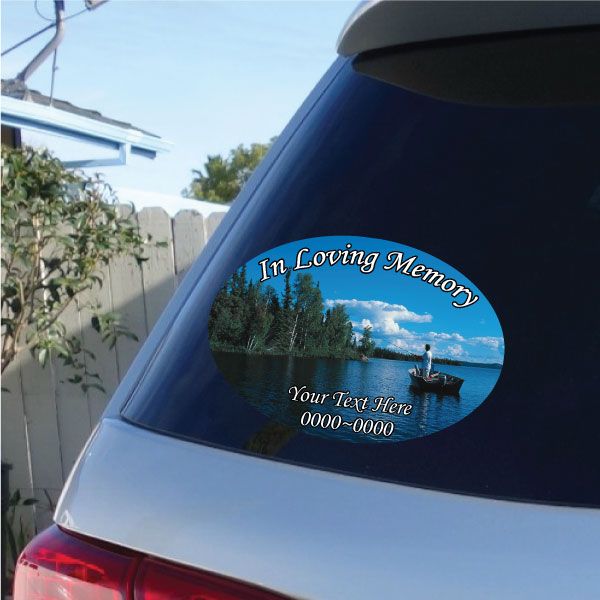 Image of Fishing In Loving Memory Custom Oval Sticker