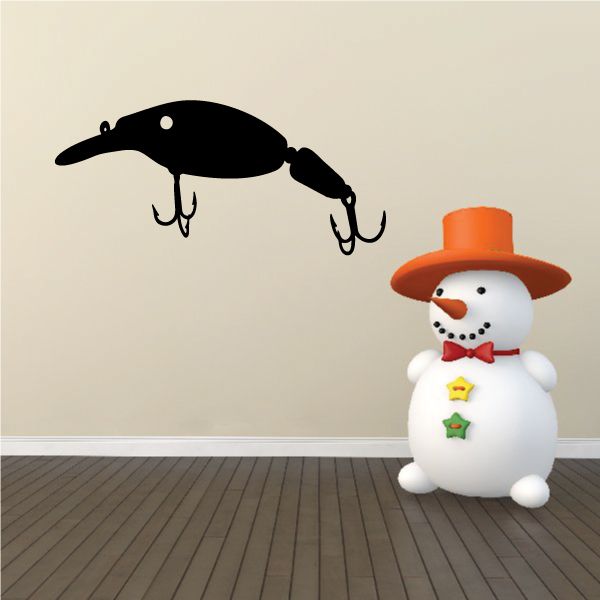 Vinyl fishing lure wall decal: black lure with two treble hooks