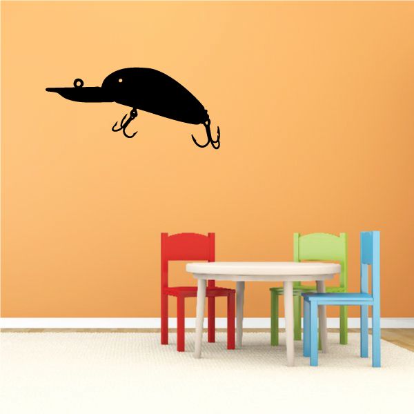 Fishing lure wall decal, black lure with treble hooks