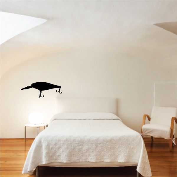 Fishing lure wall decal, black lure with hook detail