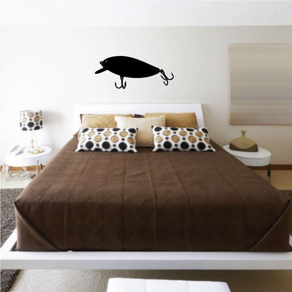 Black fishing lure vinyl wall decal with curved hooks