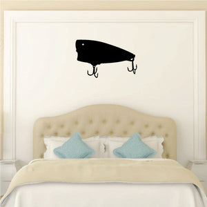 Fishing lure wall decal: black crankbait with two treble hooks