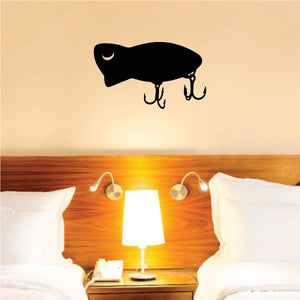 Black fishing lure wall decal with two hanging hooks
