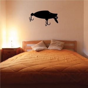 Fishing lure wall decal, black lure with three metal hooks