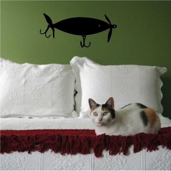Black fishing lure vinyl wall decal with two treble hooks