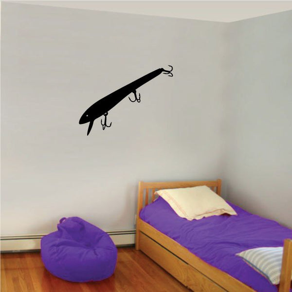 Fishing lure wall decal, black lure silhouette on a wall