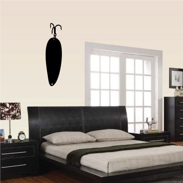 Fishing lure wall decal, black hanging lure with hook details