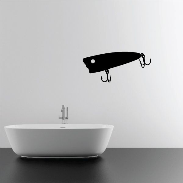 Fishing lure wall decal, black bait with treble hooks and small eyelet