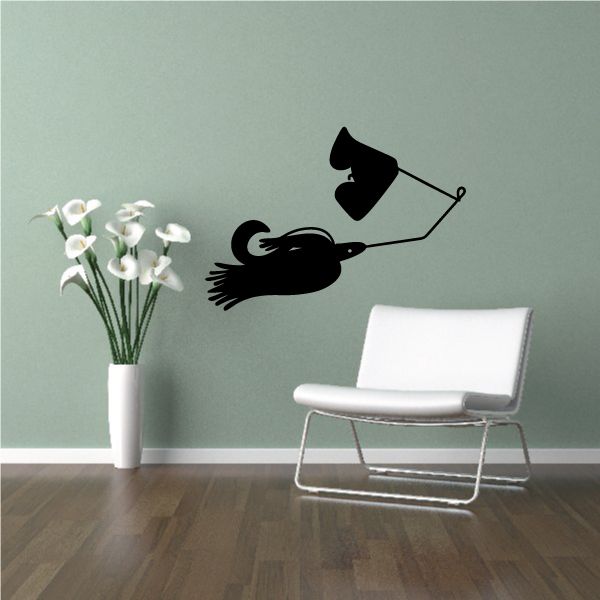 Fishing lure wall decal, black lure silhouette with hook and fishing line