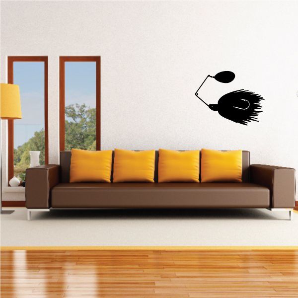 Fishing lure wall decal vinyl: black lure with treble hook silhouette