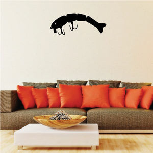 Fishing lure wall decal, black lure silhouette on wall