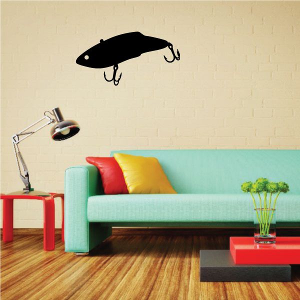 Fishing lure wall decal with black crankbait design, vinyl sticker for walls