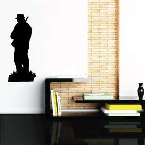 Fishing lure wall decal: black silhouette of a fisherman holding a fishing rod