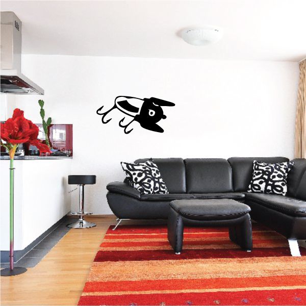 Fishing lure vinyl wall decal, black fish silhouette with fishing hook